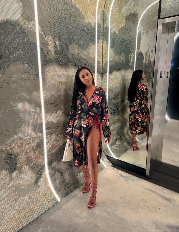 Floral Robe Slit Dress