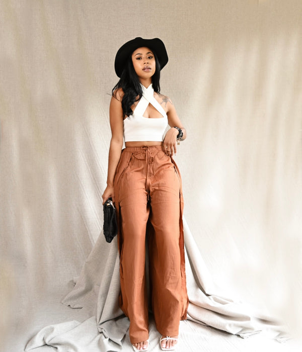 Flourishing Through Life Oversized Pants-Brown